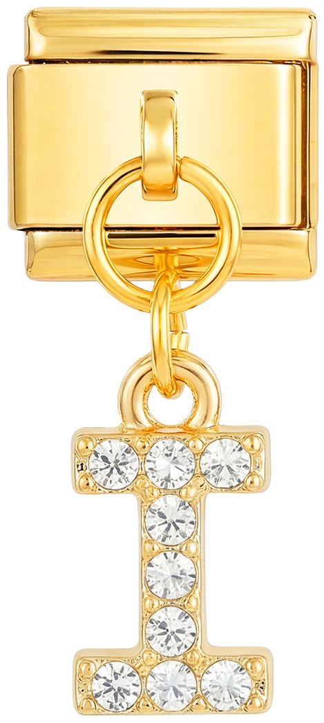 Letter I with stones, Hanging, on Gold - Letter-I-with-stones-hanging-on-gold.png
