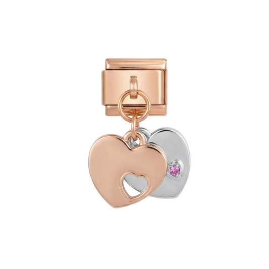 Double Heart with Purple Stones, on Rose Gold
