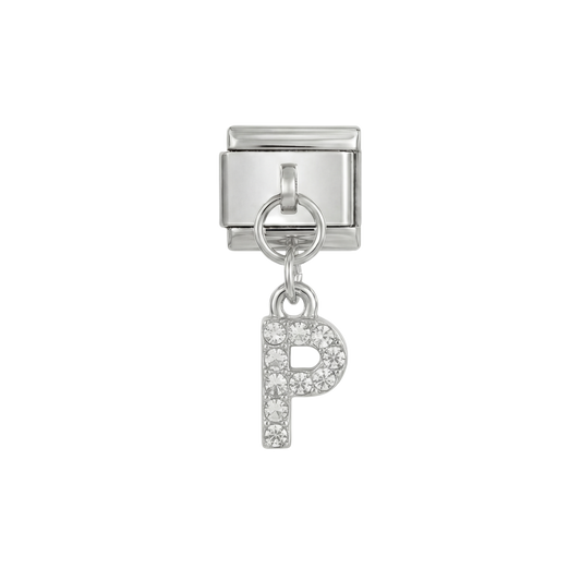 Letter P with stones, Hanging, on Silver
