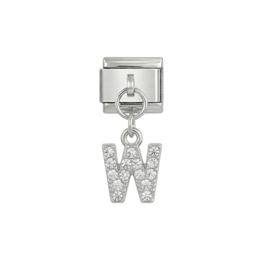 Letter W with stones, Hanging, on Silver