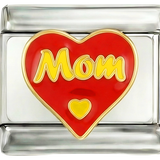 Glittery Red Heart, Mom, on Silver