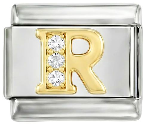 Letter R in Gold with Stones, on Silver - Letter-R-in-gold-with-stones-on-silver.png