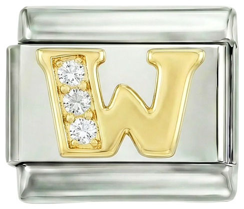Letter W in Gold with Stones, on Silver - Letter-W-in-gold-with-stones-on-silver.png