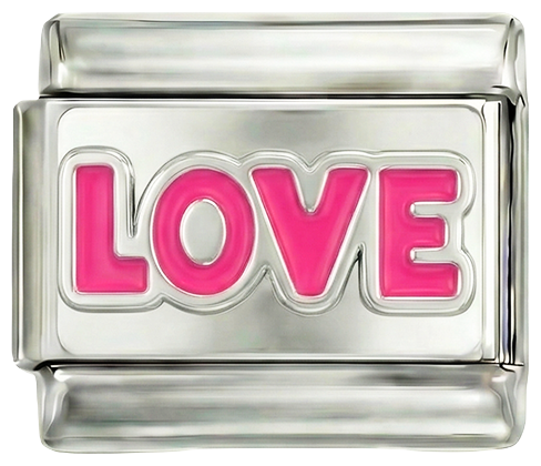 Love Written in Pink on Silver