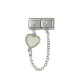 Multicolor Heart, Double Linked Charms, on Silver