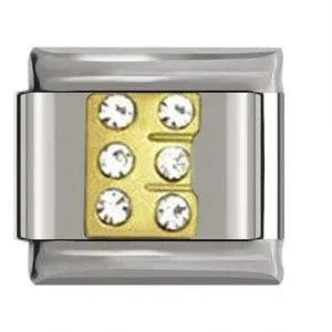 Letter E in Gold with Stones, on Silver - Charms Official