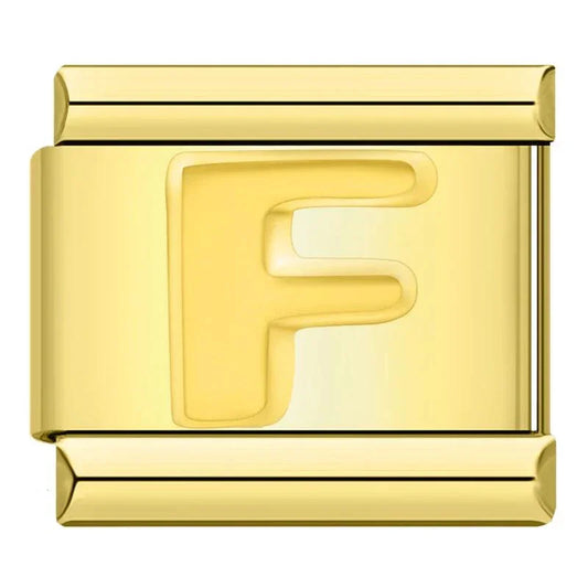 Letter F in Gold, on Gold - Charms Official