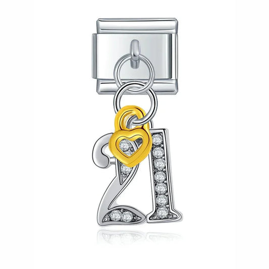 Number 21 with Stones, on Silver - Charms Official