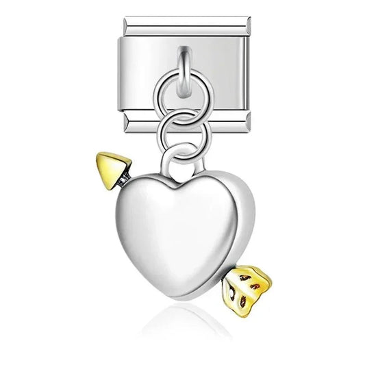 Pierced Silver Heart with Gold Arrow, on Silver - Charms Official